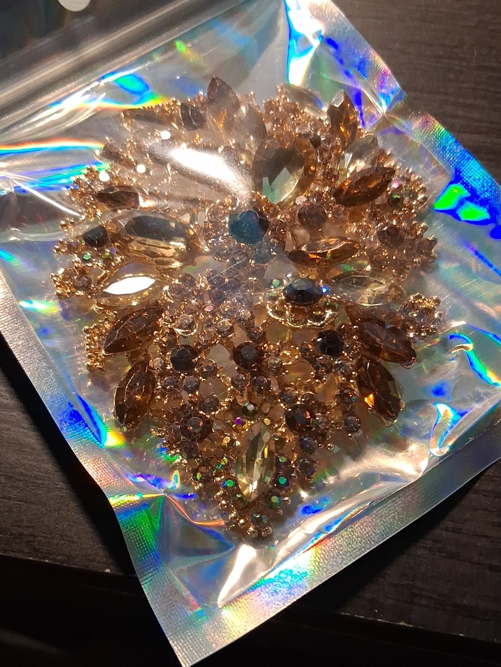 Gold-Tone Brown Crystal Statement Brooch